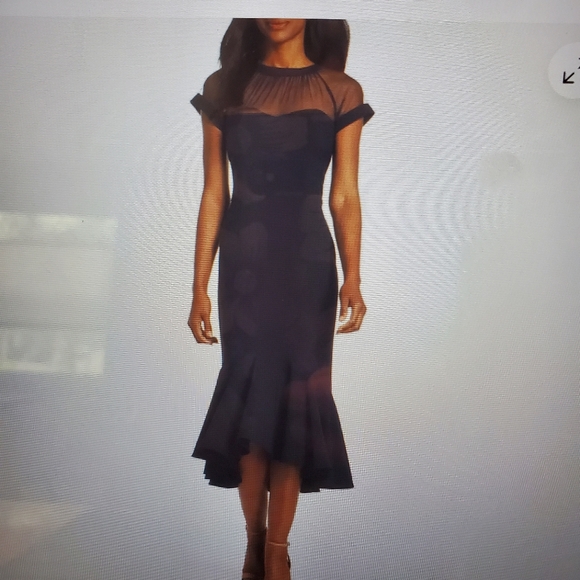 Maggy London Illusion Flounce Hem Dress Sz 4 - Picture 2 of 8